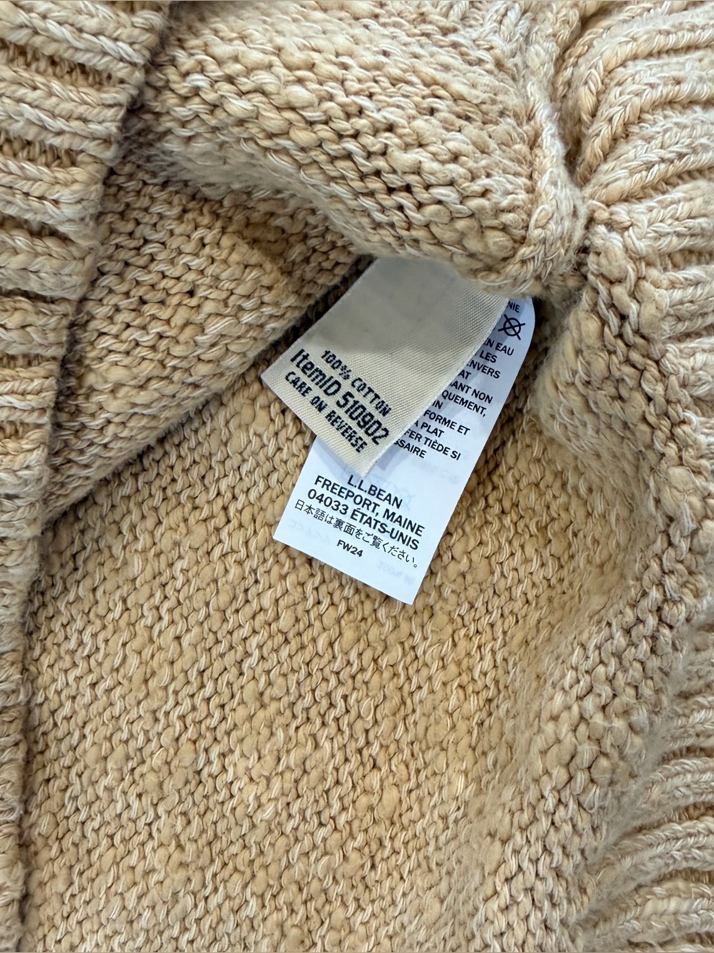 L.L.Bean Nordic Fair Isle Tan Mock Neck Cotton Sweater XL - Picture 3 of 7